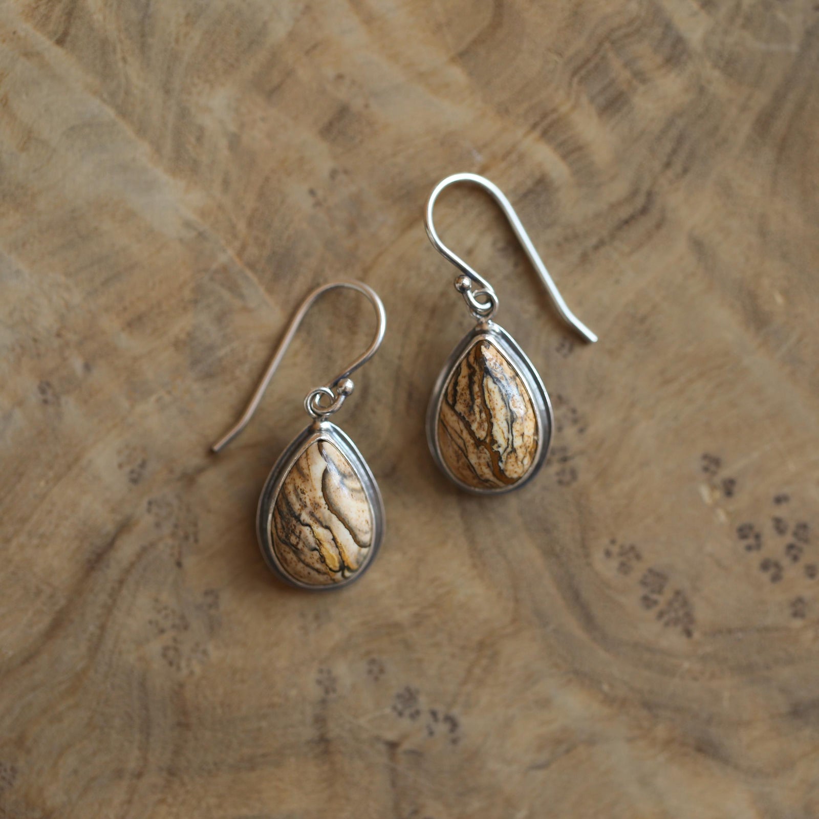 Picture Jasper TearDrop Earrings - Choose your pair - .925 Sterling Silver