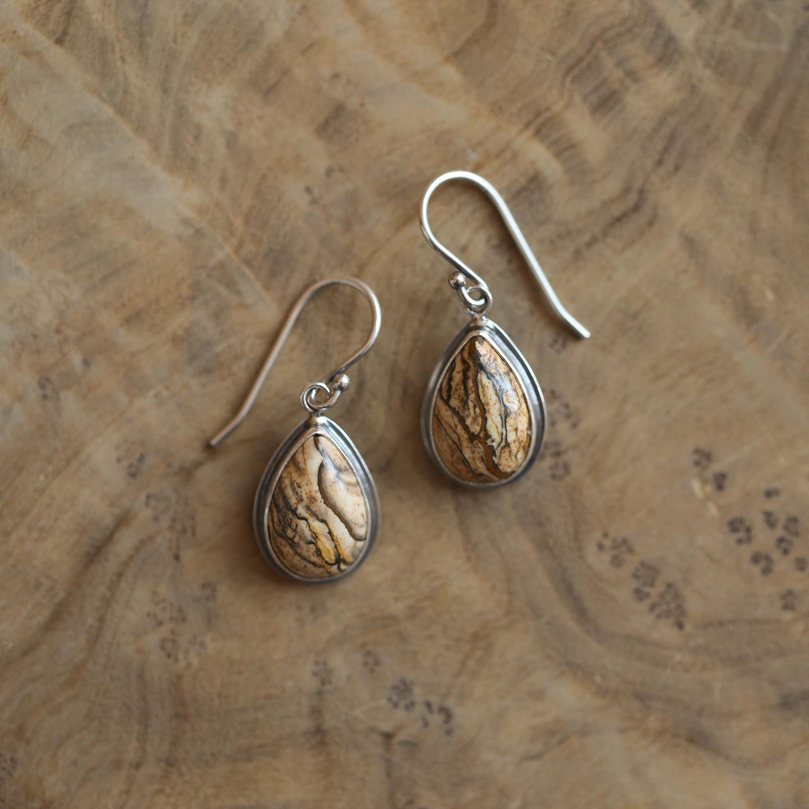 Picture Jasper TearDrop Earrings - Choose your pair - .925 Sterling Silver