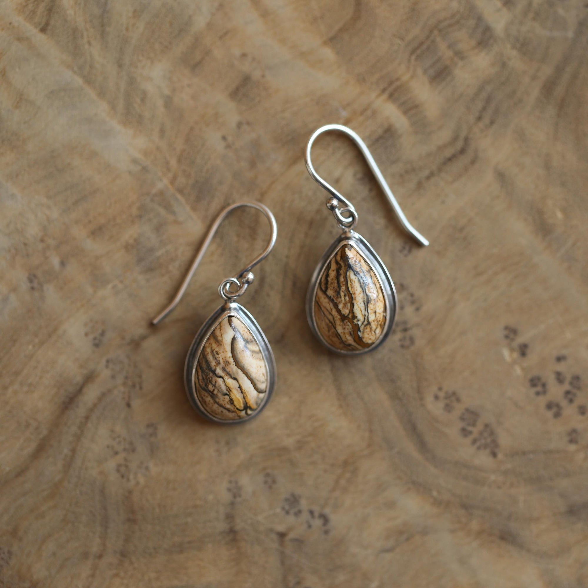 Picture Jasper TearDrop Earrings - Choose your pair - .925 Sterling Silver