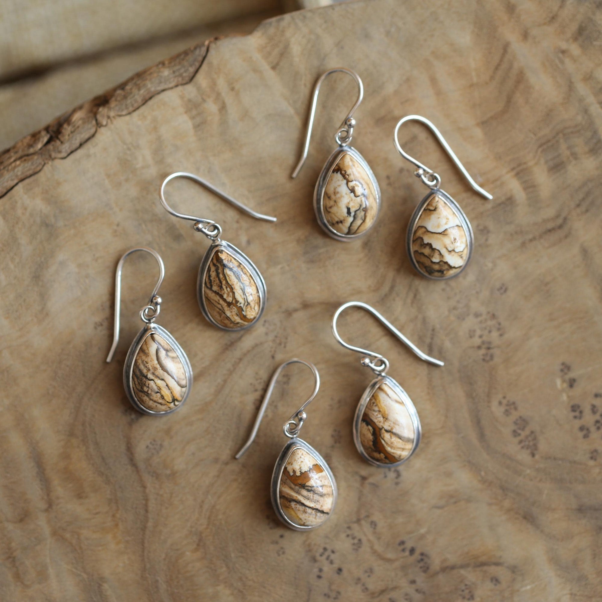 Picture Jasper TearDrop Earrings - Choose your pair - .925 Sterling Silver