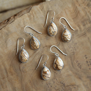 Choose your pair - Picture Jasper TearDrop Earrings - .925 Sterling Silver -