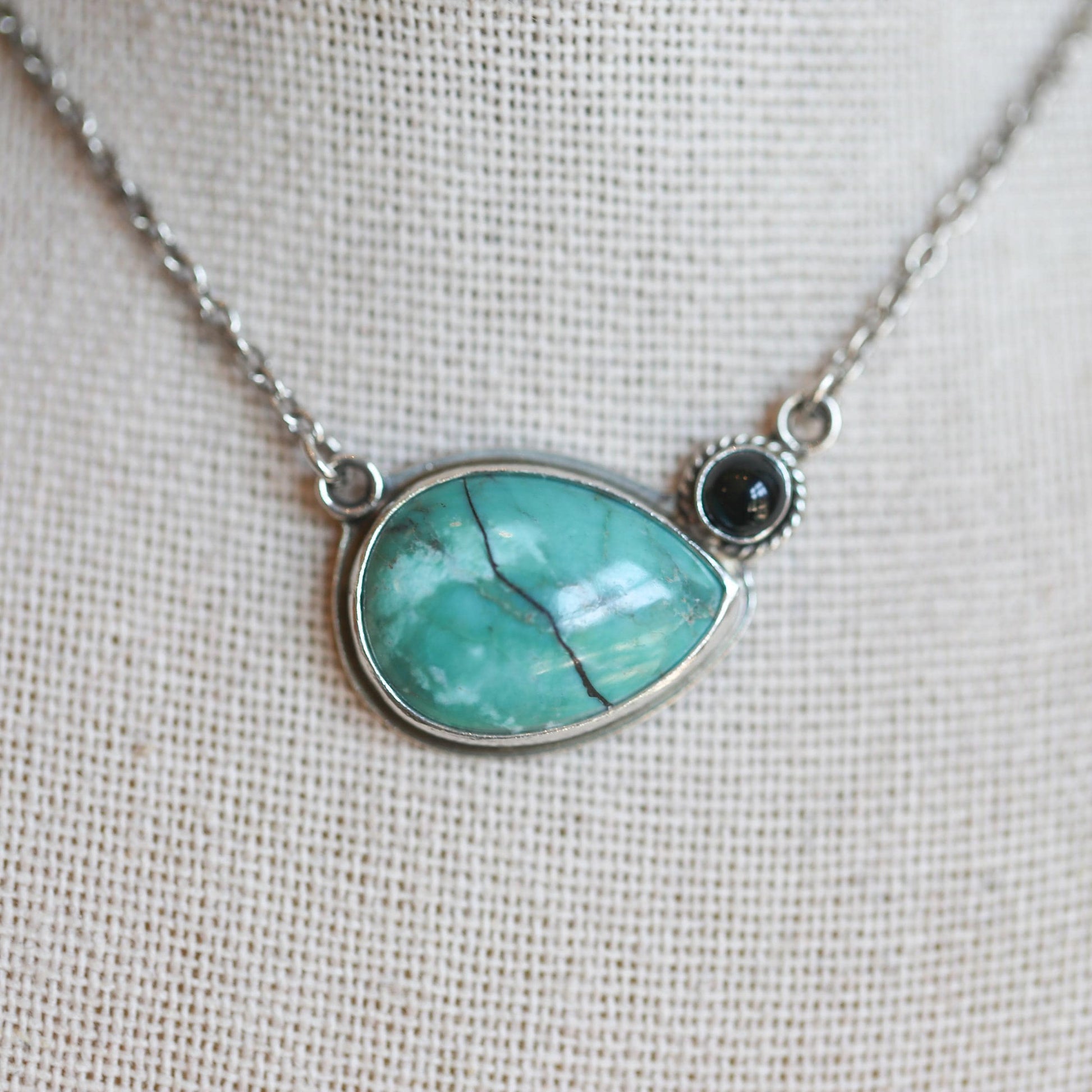 Turquoise & Black Agate Necklace - Choose Your Stone - .925 Sterling Silver