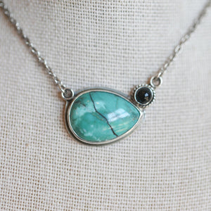 Turquoise & Black Agate Necklace - Choose Your Stone - .925 Sterling Silver