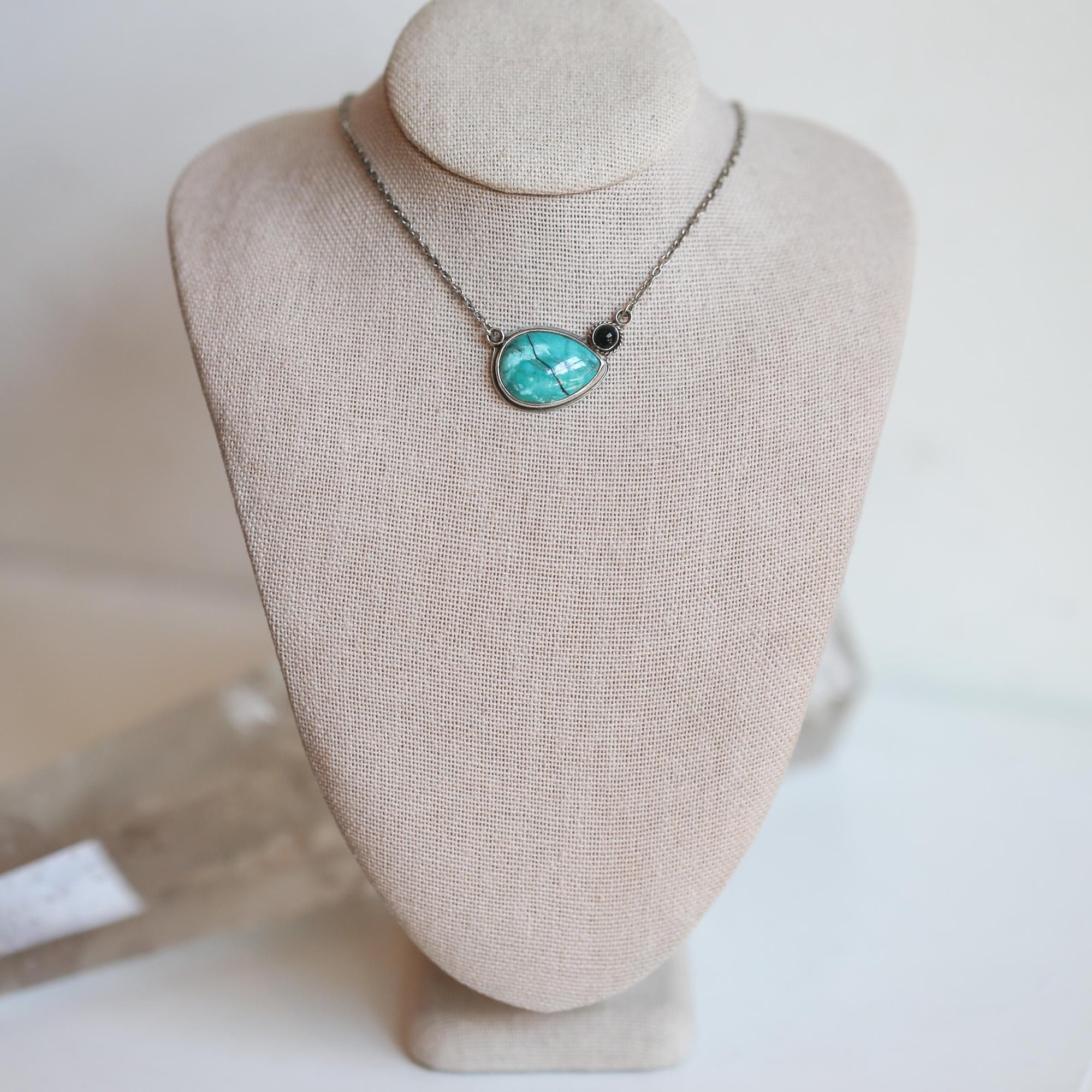 Turquoise & Black Agate Necklace - Choose Your Stone - Turquoise Pendant with Chain