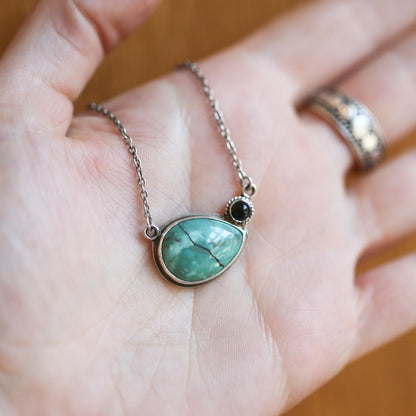 Turquoise & Black Agate Necklace - Choose Your Stone - .925 Sterling Silver