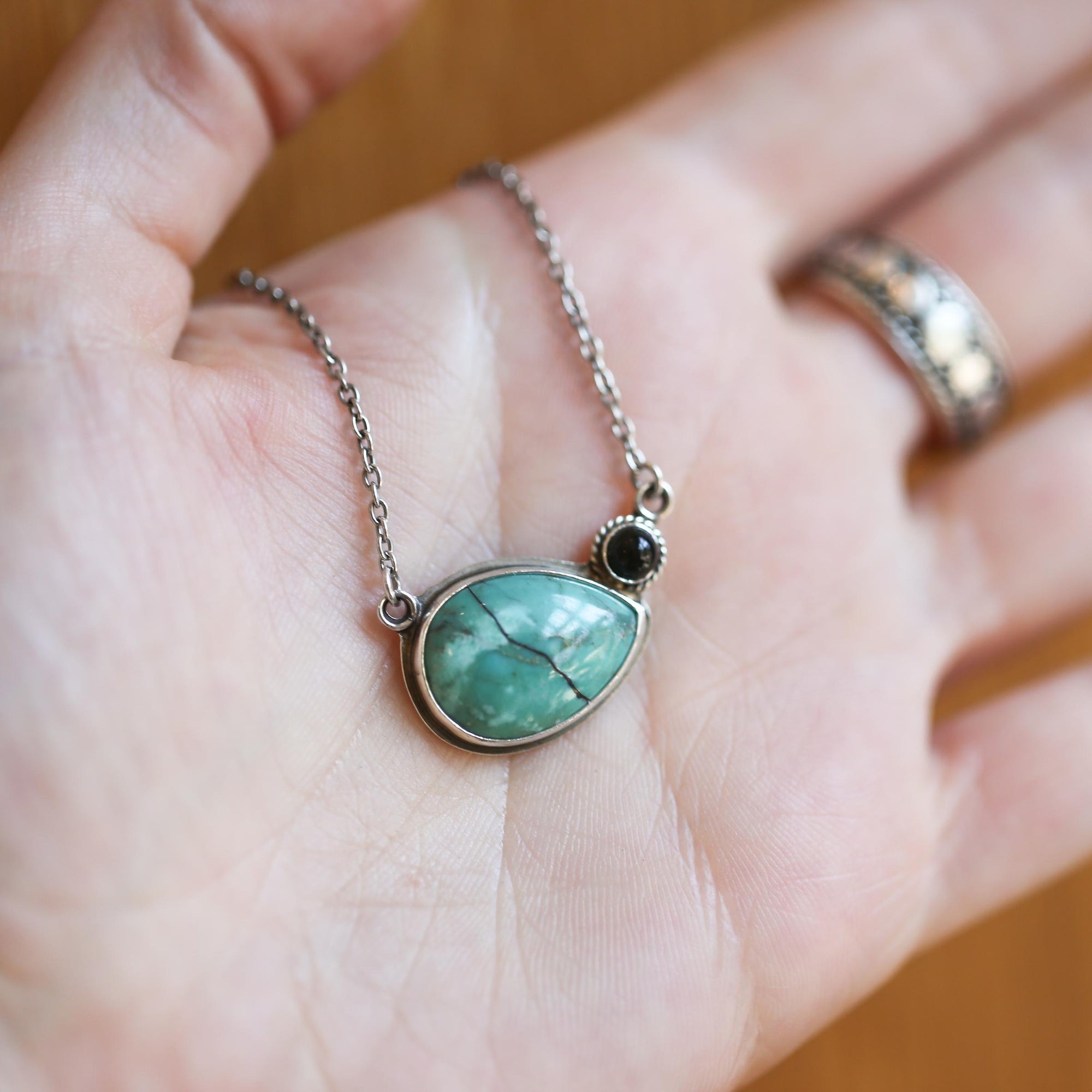 Turquoise & Black Agate Necklace - Choose Your Stone - Turquoise Pendant with Chain