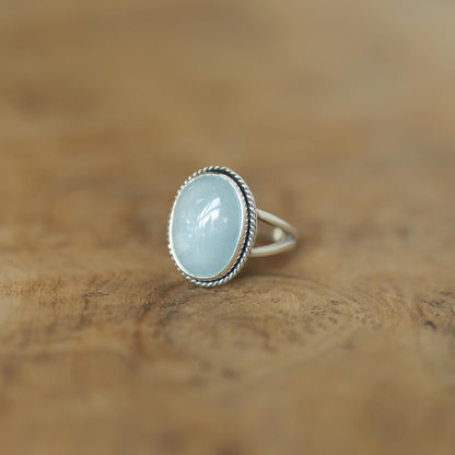 Sterling Silver AAA Aquamarine Boho Statement Ring – Twist Wire Split Shank
