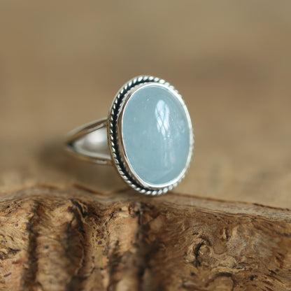 Sterling Silver AAA Aquamarine Boho Statement Ring – Twist Wire Split Shank