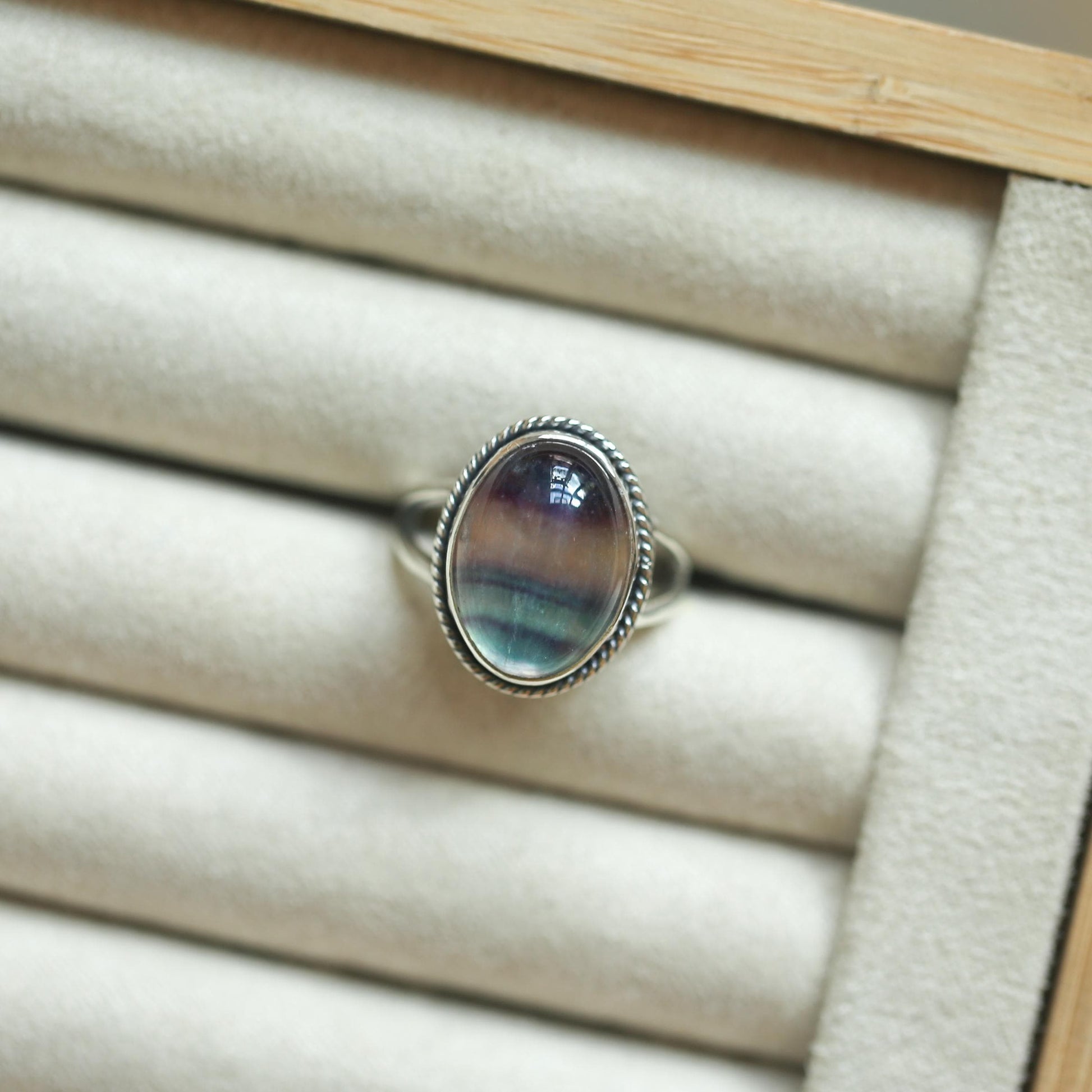 Rainbow Fluorite Boho Ring - Size 7 - .925 Sterling Silver