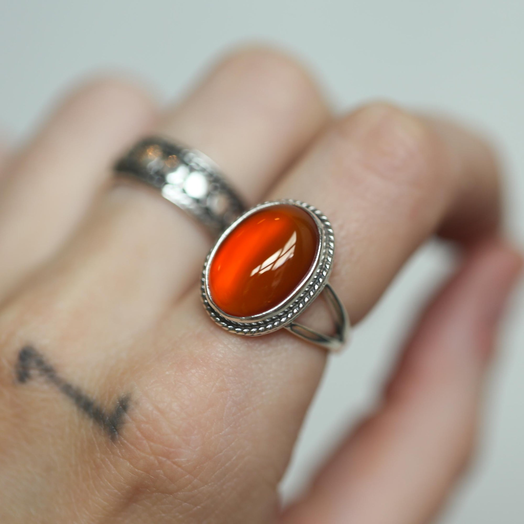 Orange Carnelian Boho Ring - Orange Carnelian Unisex Ring - Silversmith Ring