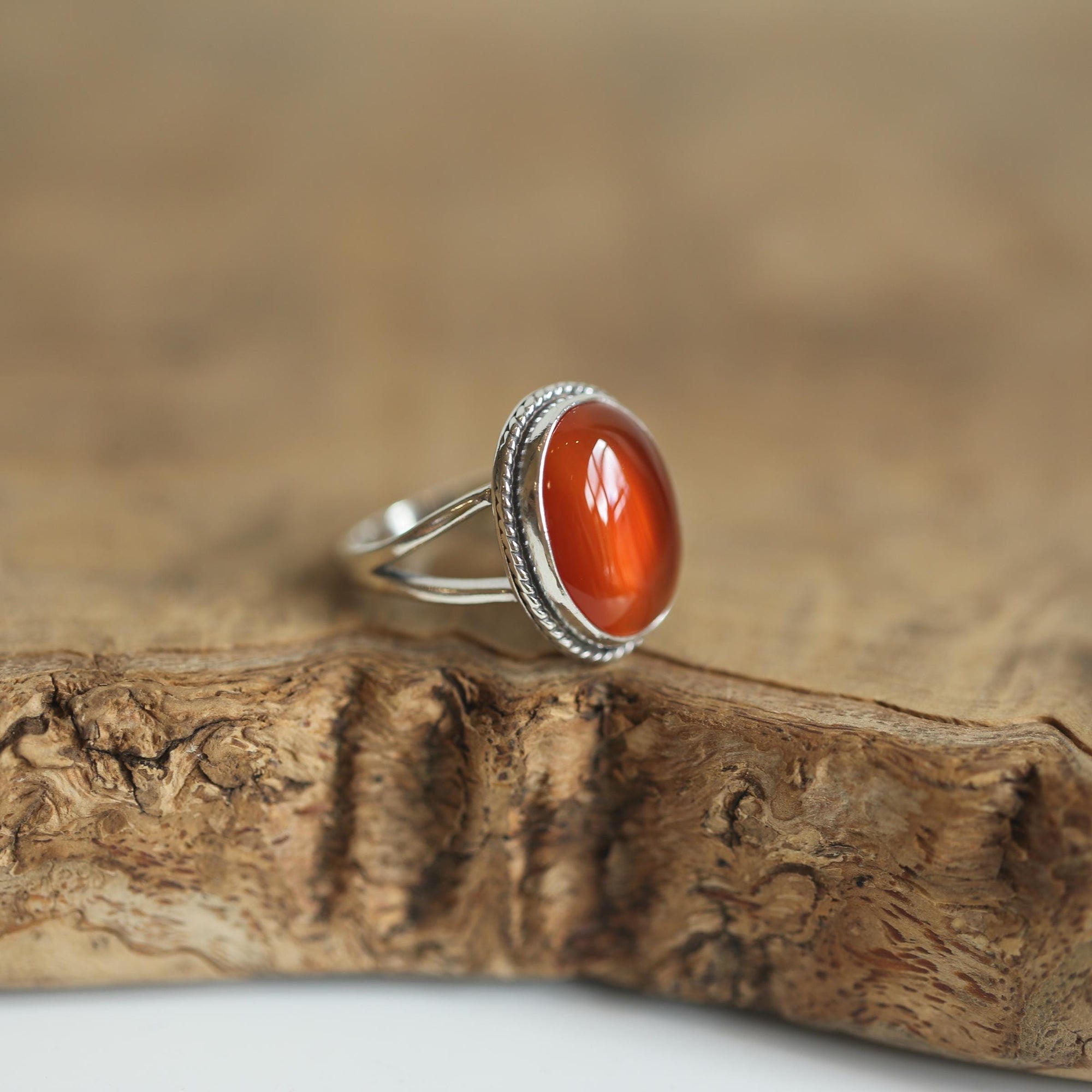 Orange Carnelian Boho Ring - Orange Carnelian Unisex Ring - Silversmith Ring