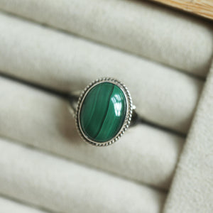 Malachite Boho Ring - Green Malachite Ring - Sterling Silver