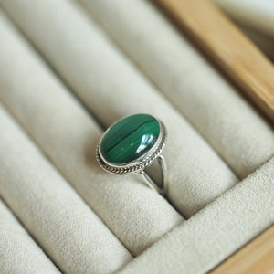 Malachite Boho Ring - Green Malachite Ring - Sterling Silver