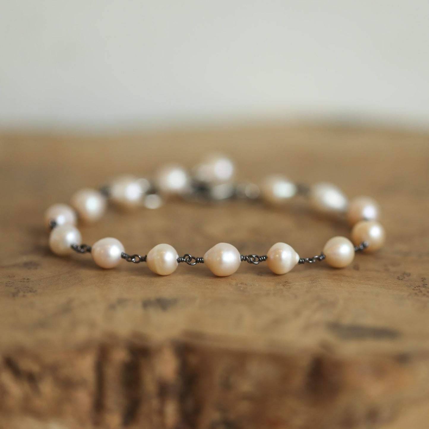 Rosarita Freshwater Pearl Bracelet - Oxidized Sterling Silver Pearl Rosary Chain