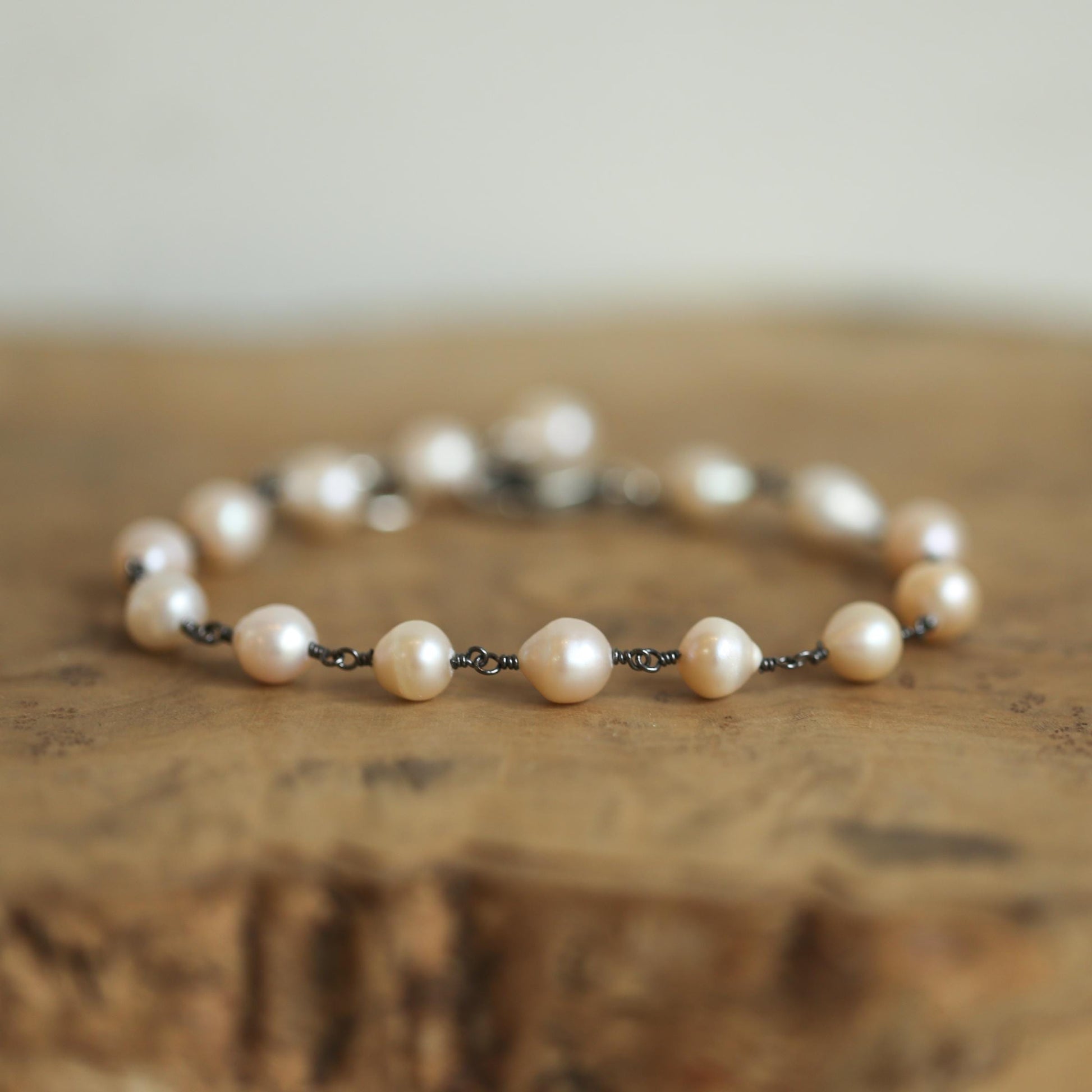 Rosarita Freshwater Pearl Bracelet - Oxidized Sterling Silver Pearl Rosary Chain