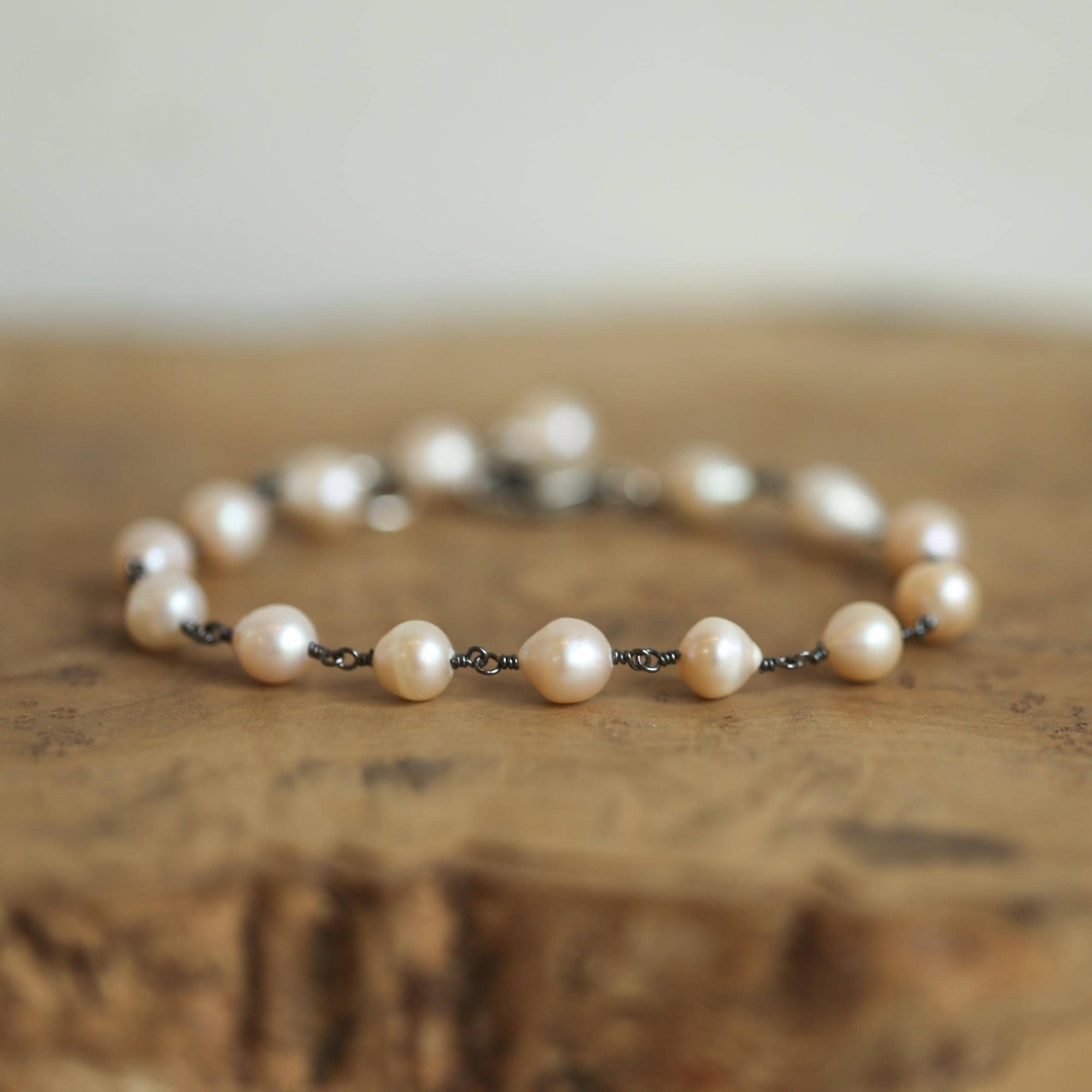 Rosarita Bracelet - Freshwater Pearl Necklace - Oxidized Sterling Silver