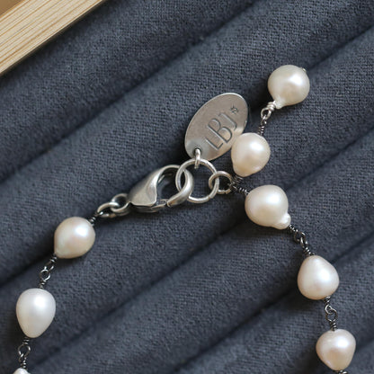 Rosarita Freshwater Pearl Bracelet - Oxidized Sterling Silver Pearl Rosary Chain