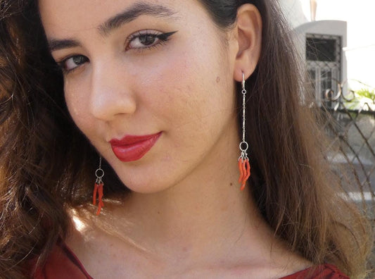 Mediterranean Coral Earrings - Natural Coral - Sterling Silver - Ethically Sourced