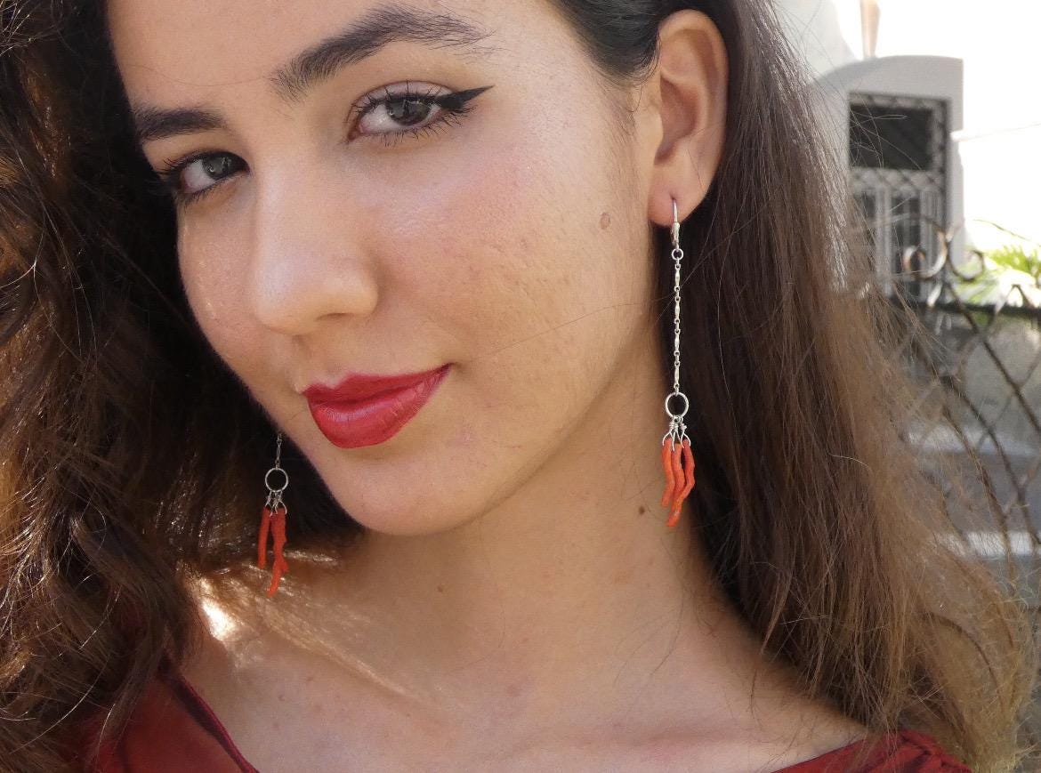 Mediterranean Coral Earrings - Natural Coral - Sterling Silver - Ethically Sourced