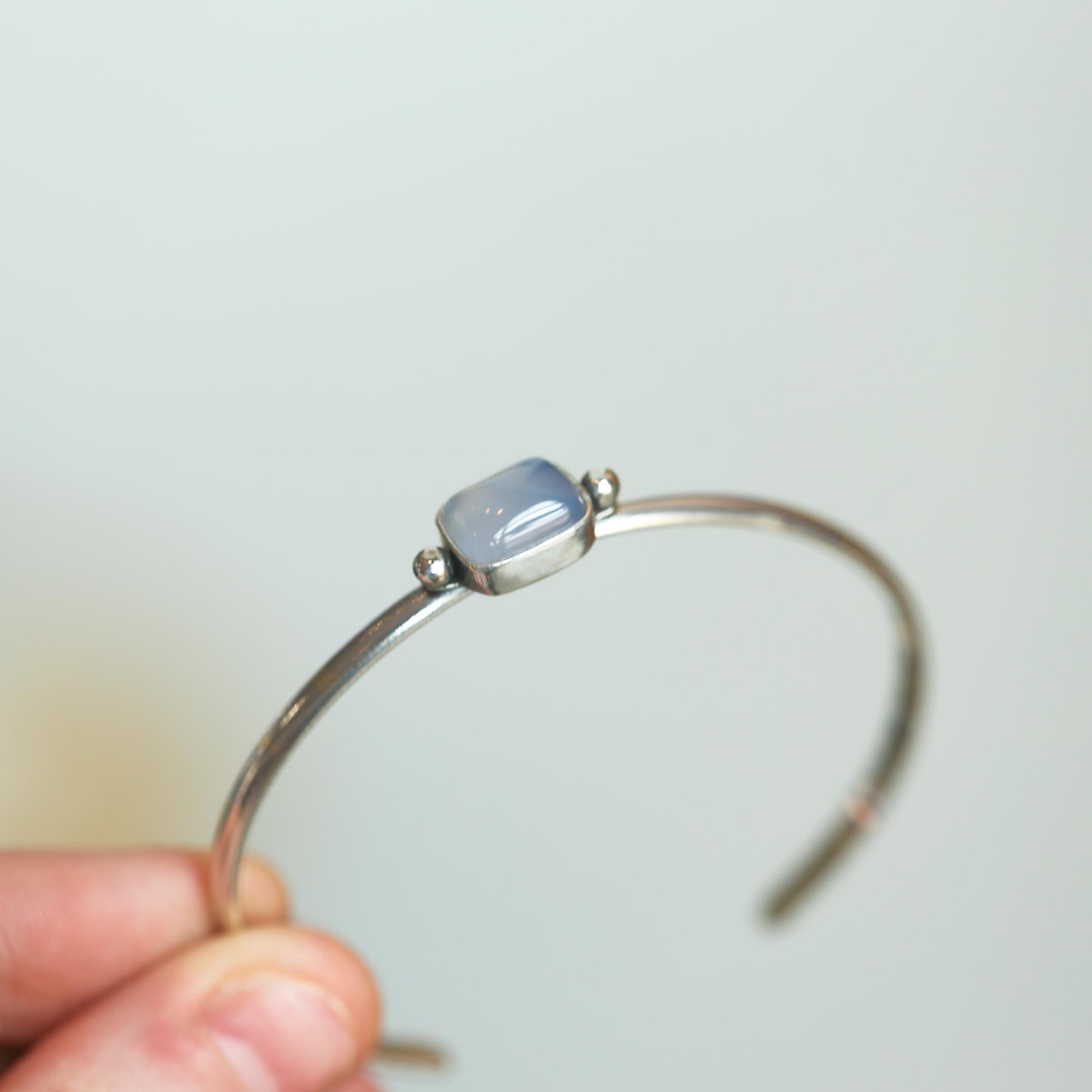 Chalcedony Cuff Bracelet - Chalcedony Bracelet - Blue Chalcedony Bangle - .925 Sterling Silver