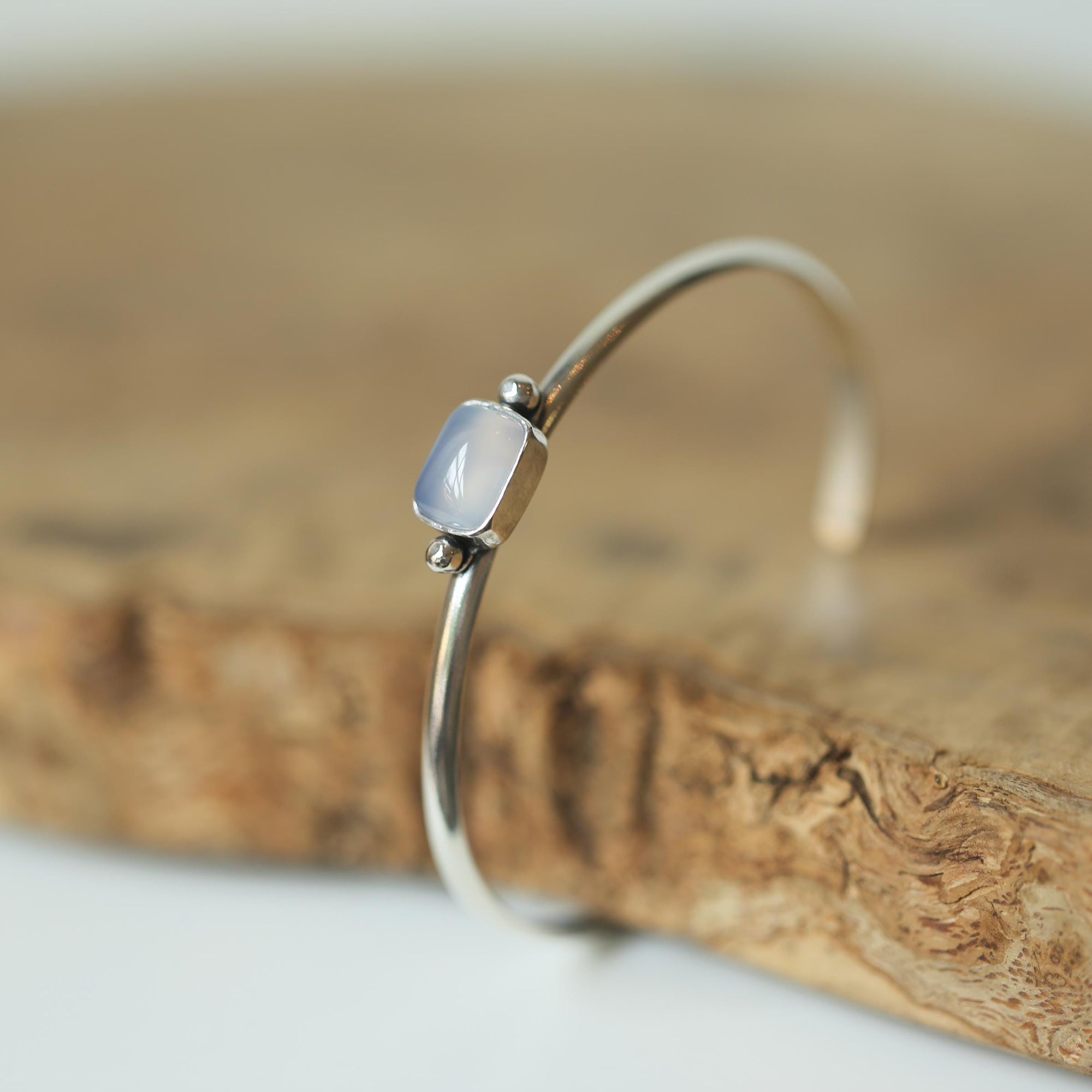 Chalcedony Cuff Bracelet - Chalcedony Bracelet - Blue Chalcedony Bangle - .925 Sterling Silver