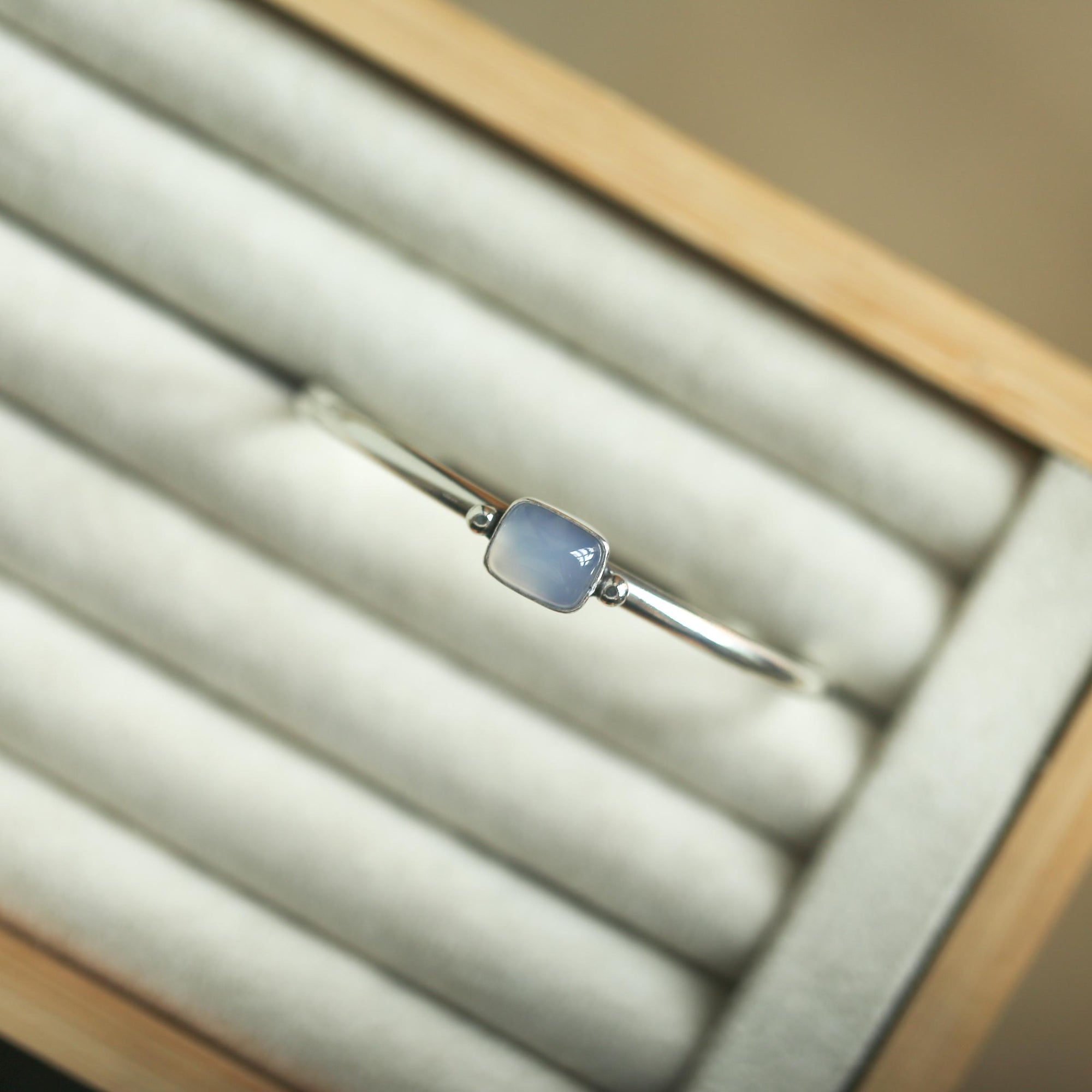 Chalcedony Cuff Bracelet - Chalcedony Bracelet - Blue Chalcedony Bangle - .925 Sterling Silver