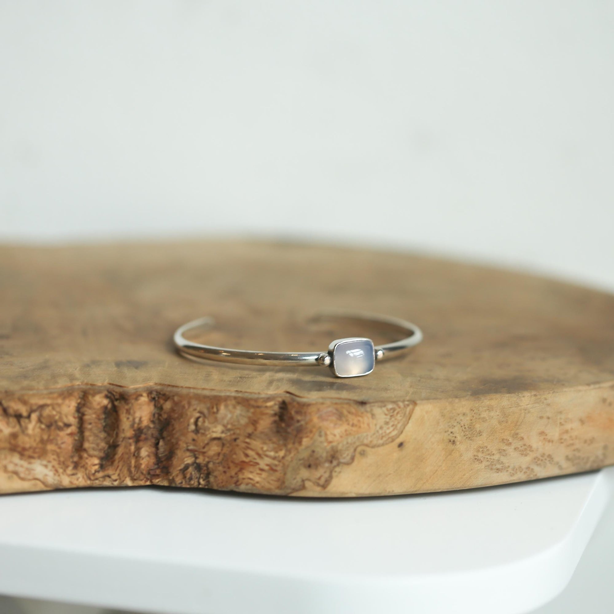Chalcedony Cuff Bracelet - Chalcedony Bracelet - Blue Chalcedony Bangle - .925 Sterling Silver