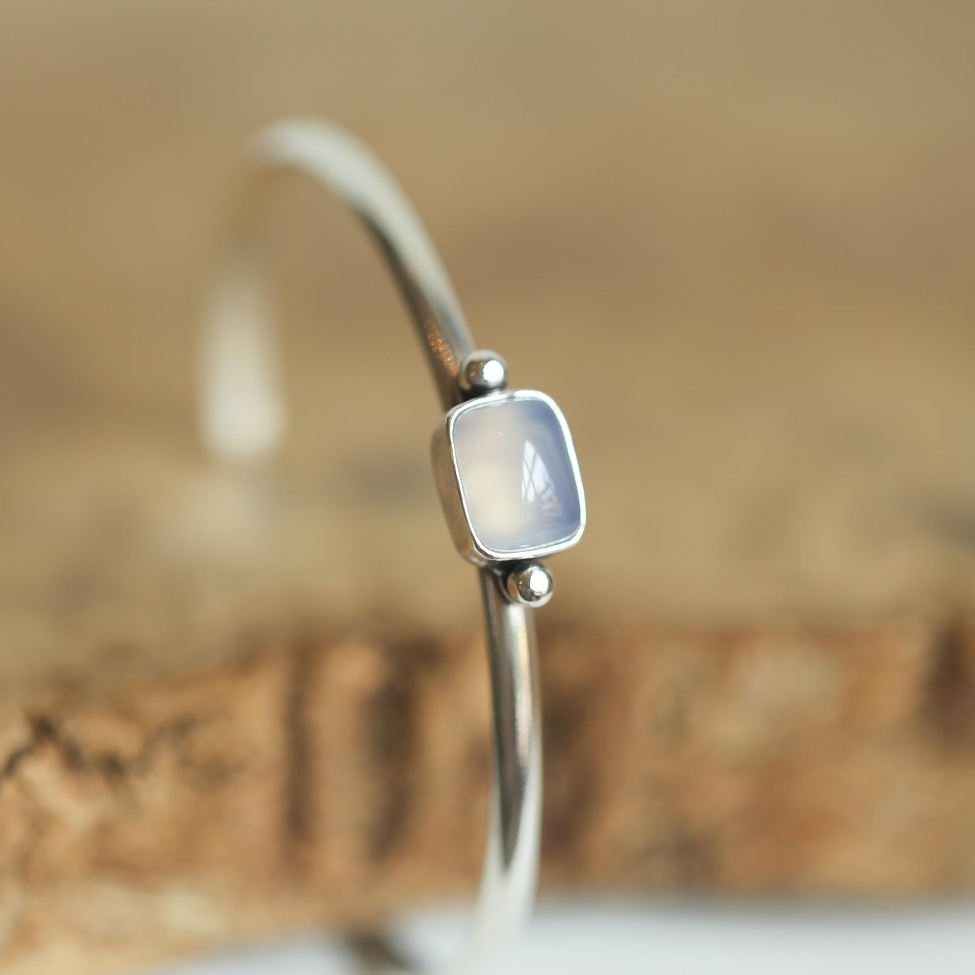 Chalcedony Cuff Bracelet - Chalcedony Bracelet - Blue Chalcedony Bangle - .925 Sterling Silver