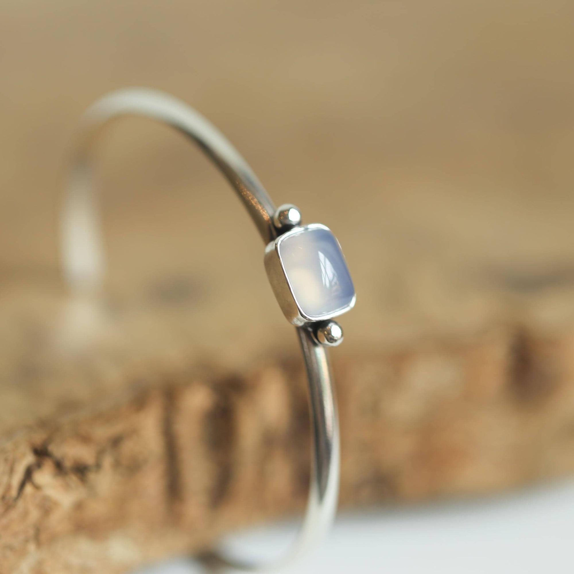 Chalcedony Cuff Bracelet - Chalcedony Bracelet - Blue Chalcedony Bangle - .925 Sterling Silver