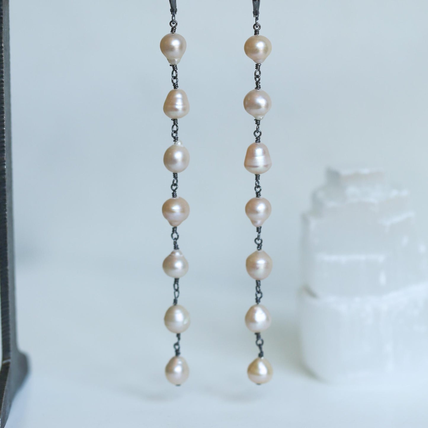 Rosarita Long Pearl Earrings – Sterling Silver, Freshwater Pearls
