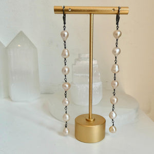 Rosarita Long Pearl Earrings – Sterling Silver, Freshwater Pearls