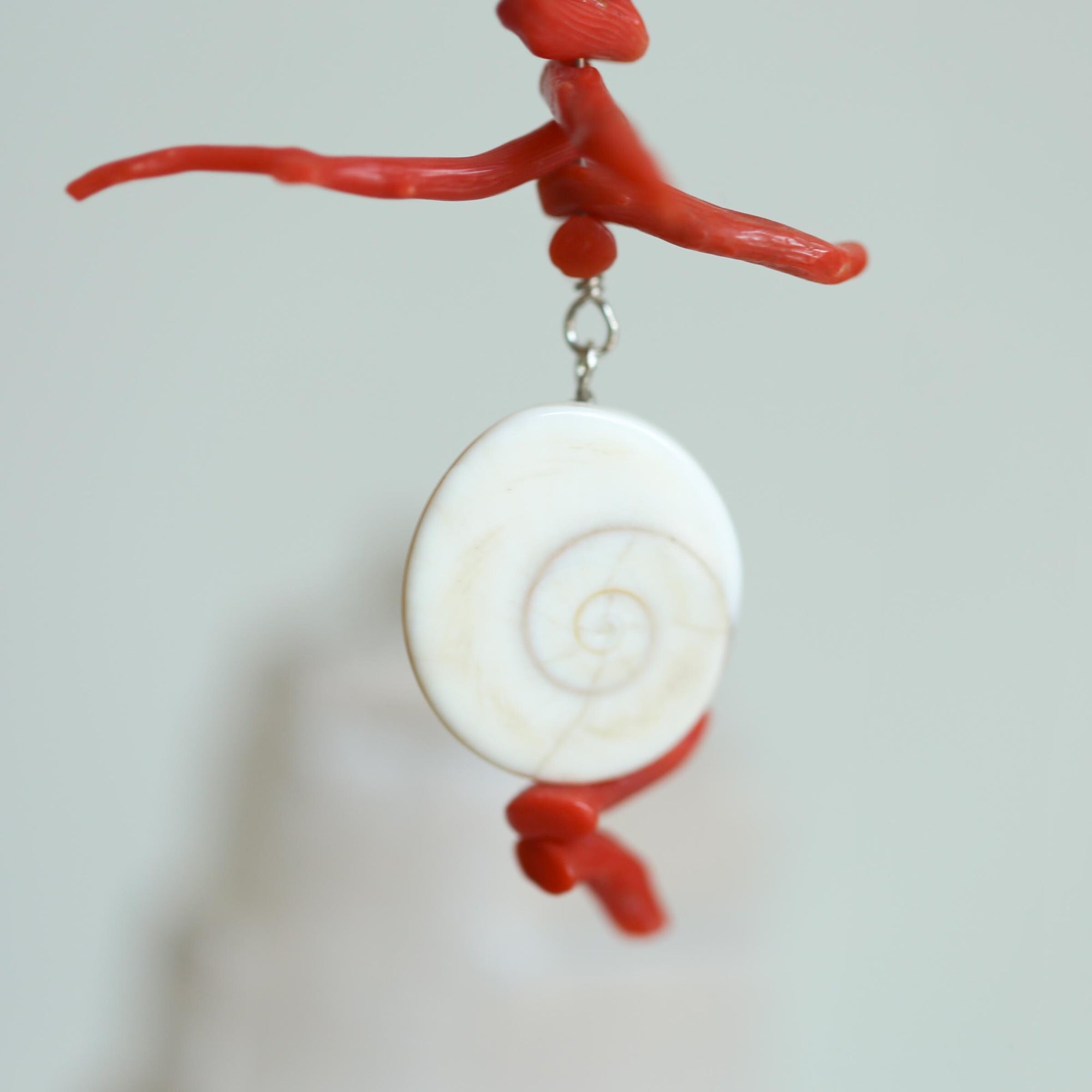 Red Coral and Shell Earrings - Sterling Silver - Exotic Long Coral Earrings - Wedding Earrings
