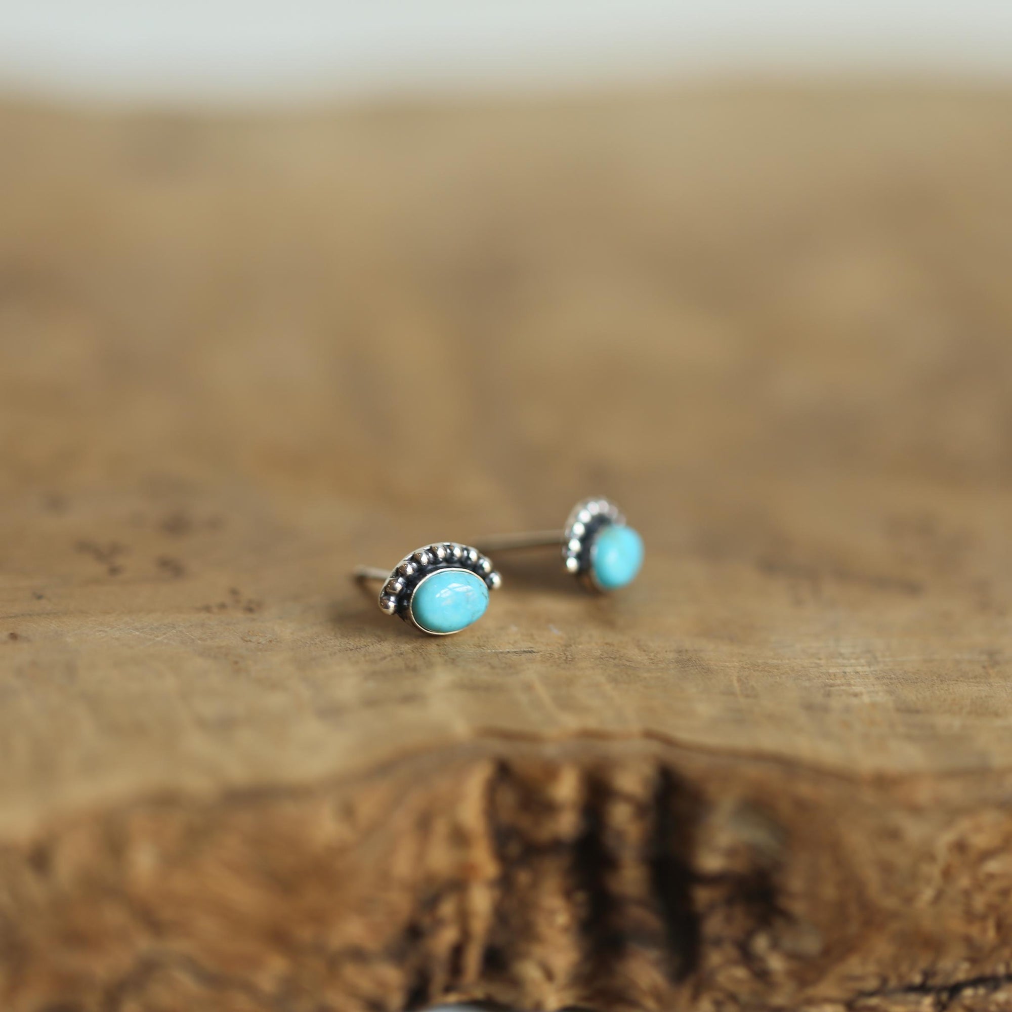 Bright Eyes Turquoise Posts - Boho Turquoise Earrings - Turquoise Studs - Silversmith