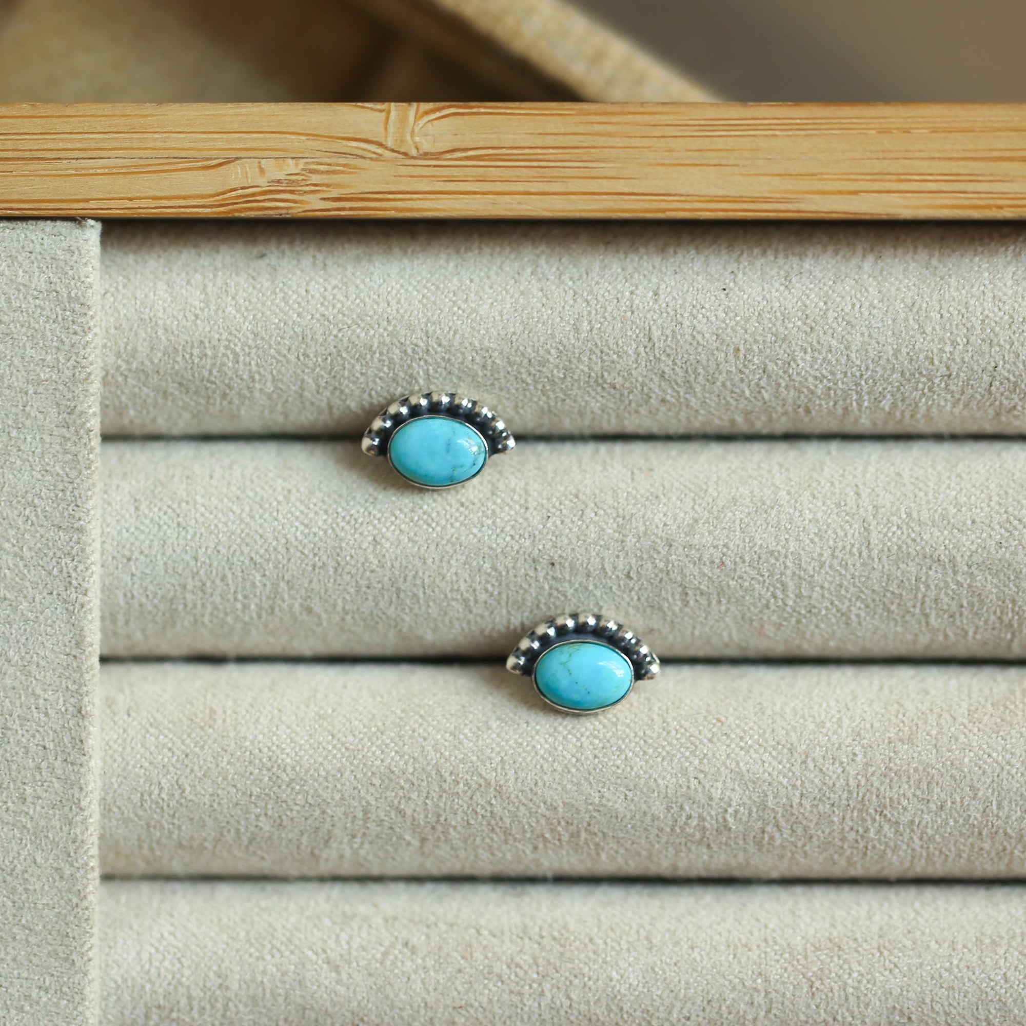 Bright Eyes Turquoise Posts - Boho Turquoise Earrings - Turquoise Studs - Silversmith