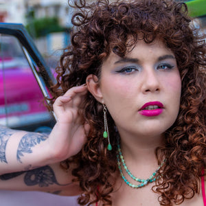 Chrysoprase Earrings - Chain Drops with Chrysoprase - .925 Sterling Silver - Silversmith