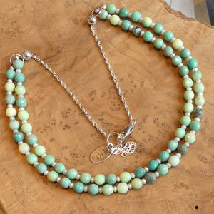 Chrysoprase Double Strand Necklace - .925 Sterling Silver - Green Chrysoprase Jewelry