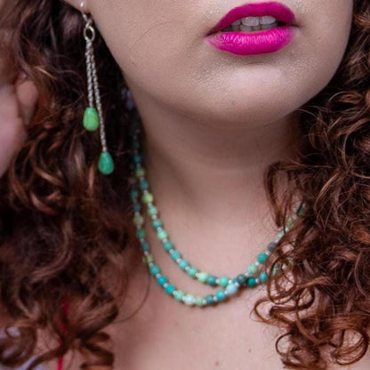 Chrysoprase Double Strand Necklace - .925 Sterling Silver - Green Chrysoprase Jewelry