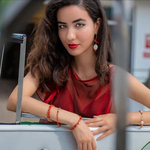 Red Coral and Shell Earrings - Sterling Silver - Exotic Long Coral Earrings - Wedding Earrings
