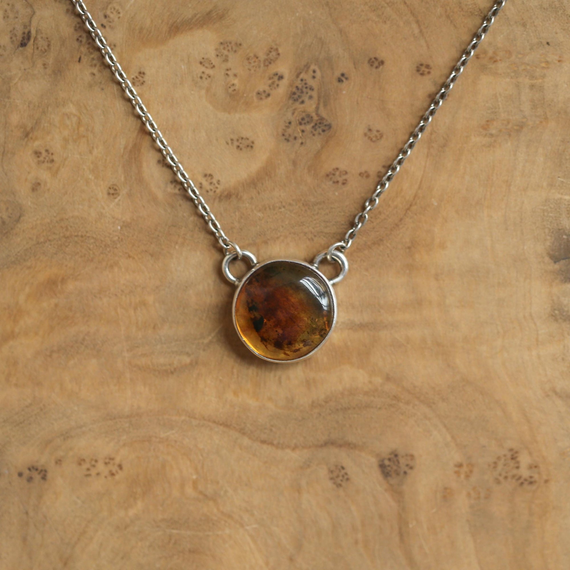 Chiapas Amber Necklace - Yellow Amber Pendant - Sterling Silver - Ready to Ship