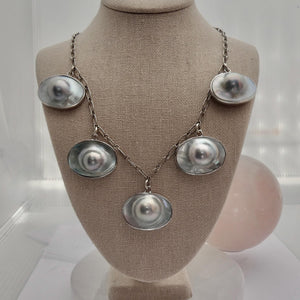 Blister Pearl Sterling Silver Necklace - Freshwater Pearl Necklace - Oxidized Sterling Silver