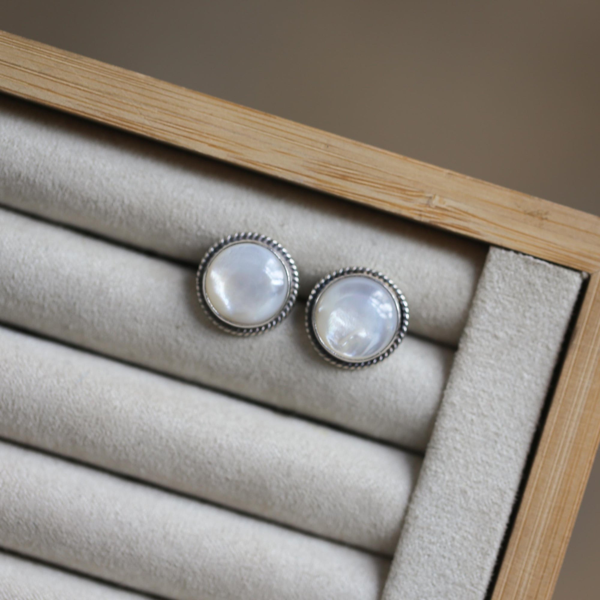 Mother Of Pearl Earrings - Traditional Posts - White Nacre Post Earrings - Sterling Silver