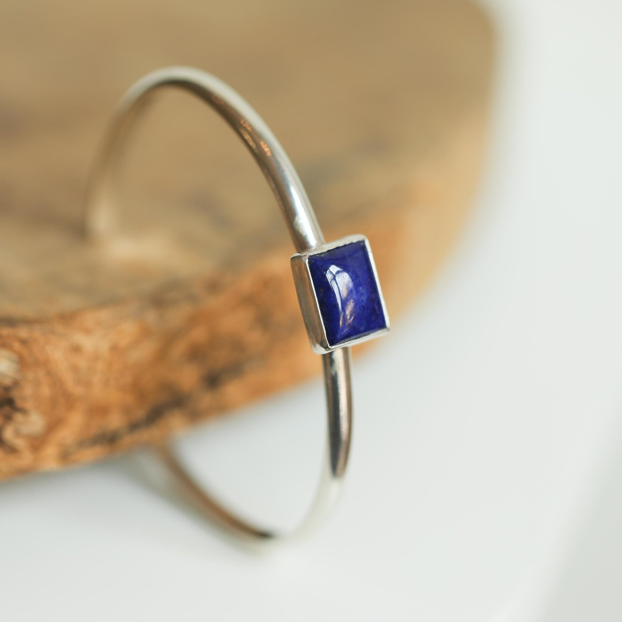 Lapis Cuff Bracelet - Lapis Lazuli Bangle - Silver Lapis Bracelet