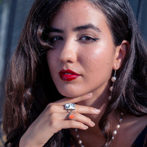 White Buffalo Statement Ring - White Buffalo Rectangle Ring - Silversmith Ring - OOAK