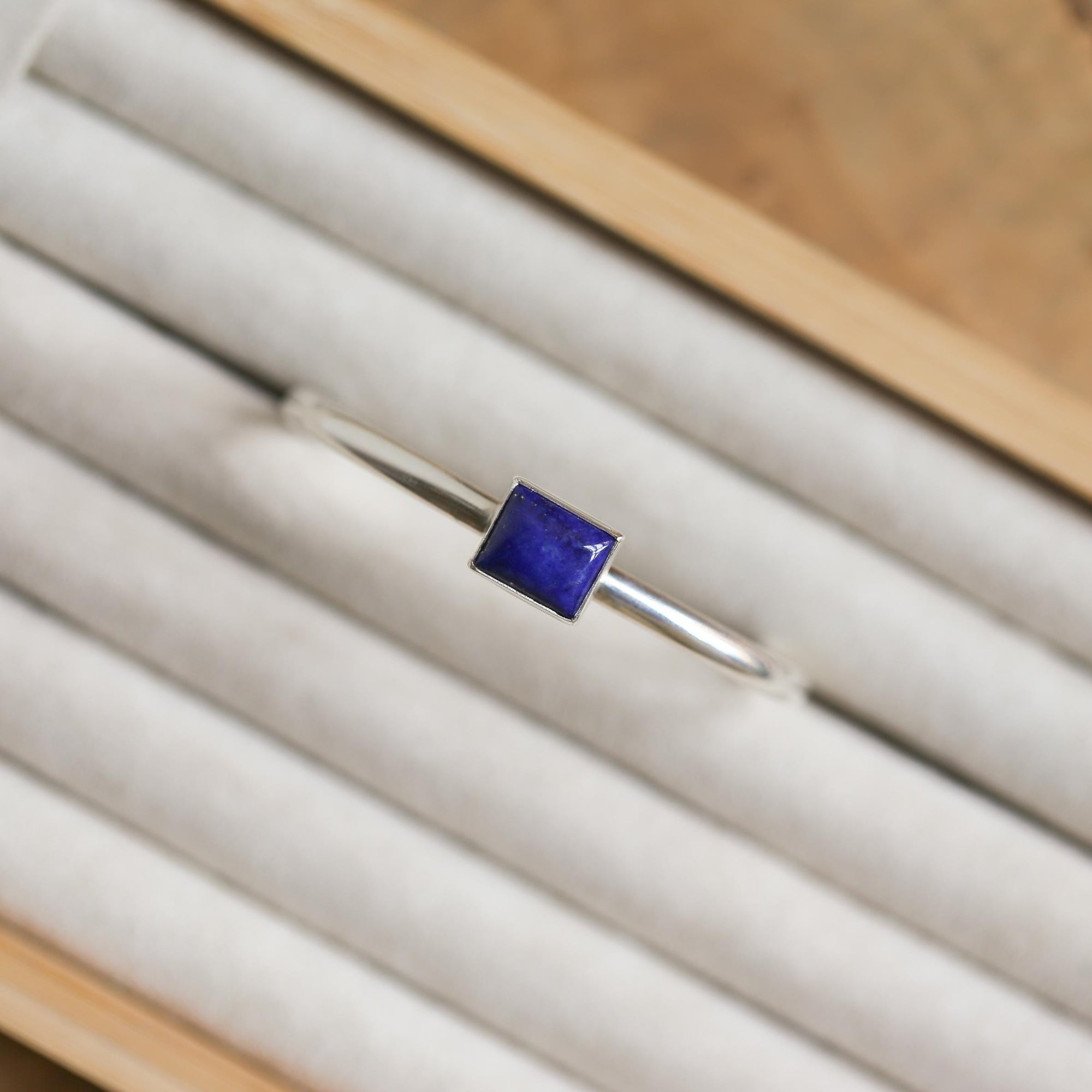 Lapis Cuff Bracelet - Lapis Lazuli Bangle - Silver Lapis Bracelet