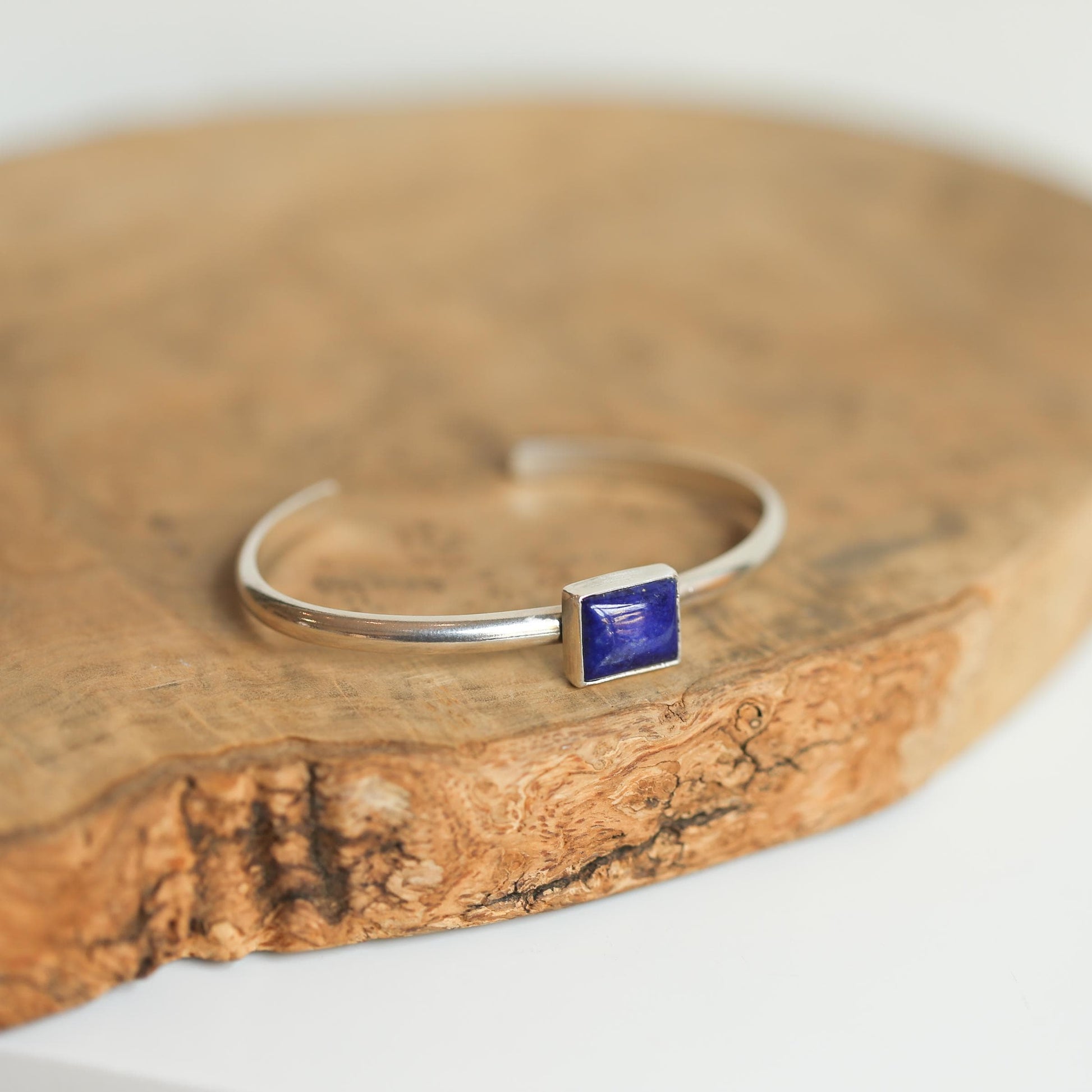 Sterling Silver Lapis Lazuli Cuff Bracelet – Deep Blue Gemstone Bangle