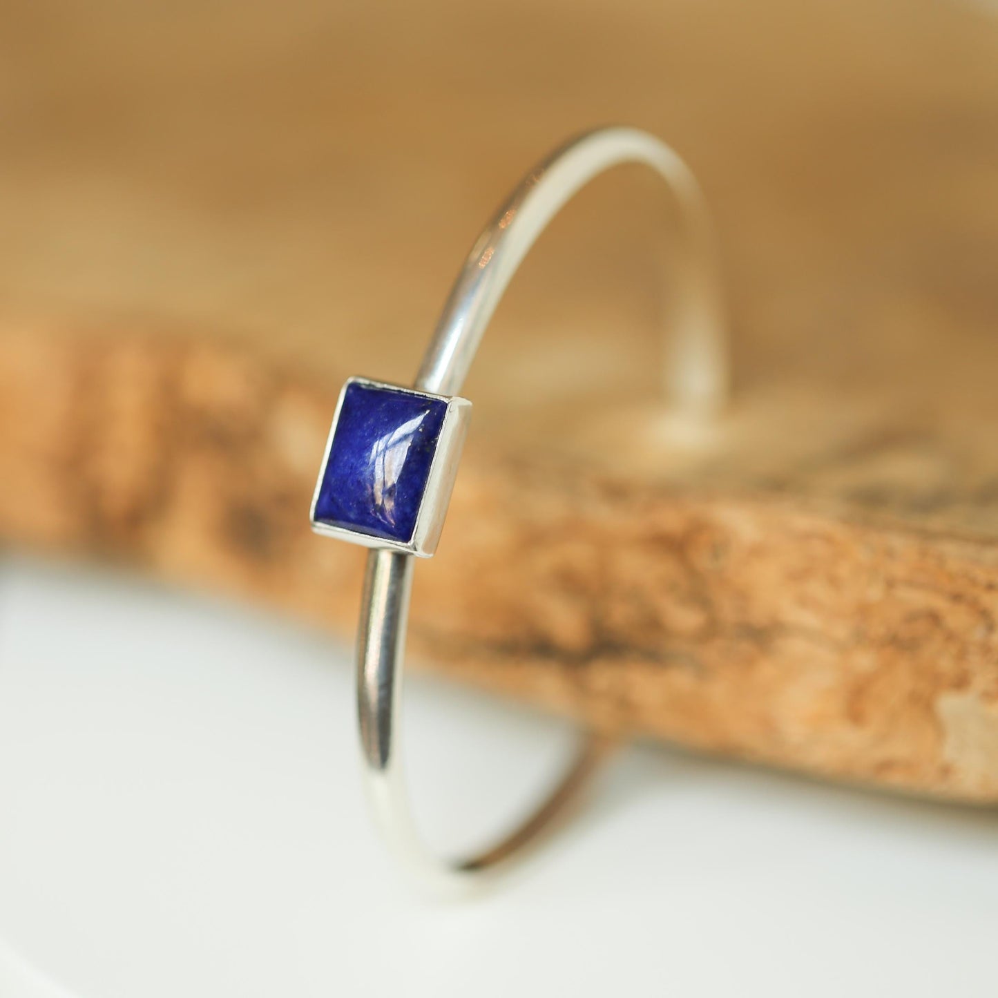 Sterling Silver Lapis Lazuli Cuff Bracelet – Deep Blue Gemstone Bangle