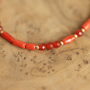 Mediterranean Red Coral Beaded Bracelet - Carnelian Bracelet - Bracelet - 14KGF