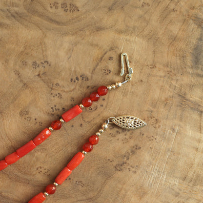 Mediterranean Red Coral Bracelet - Carnelian Beaded Bracelet - 14KGF