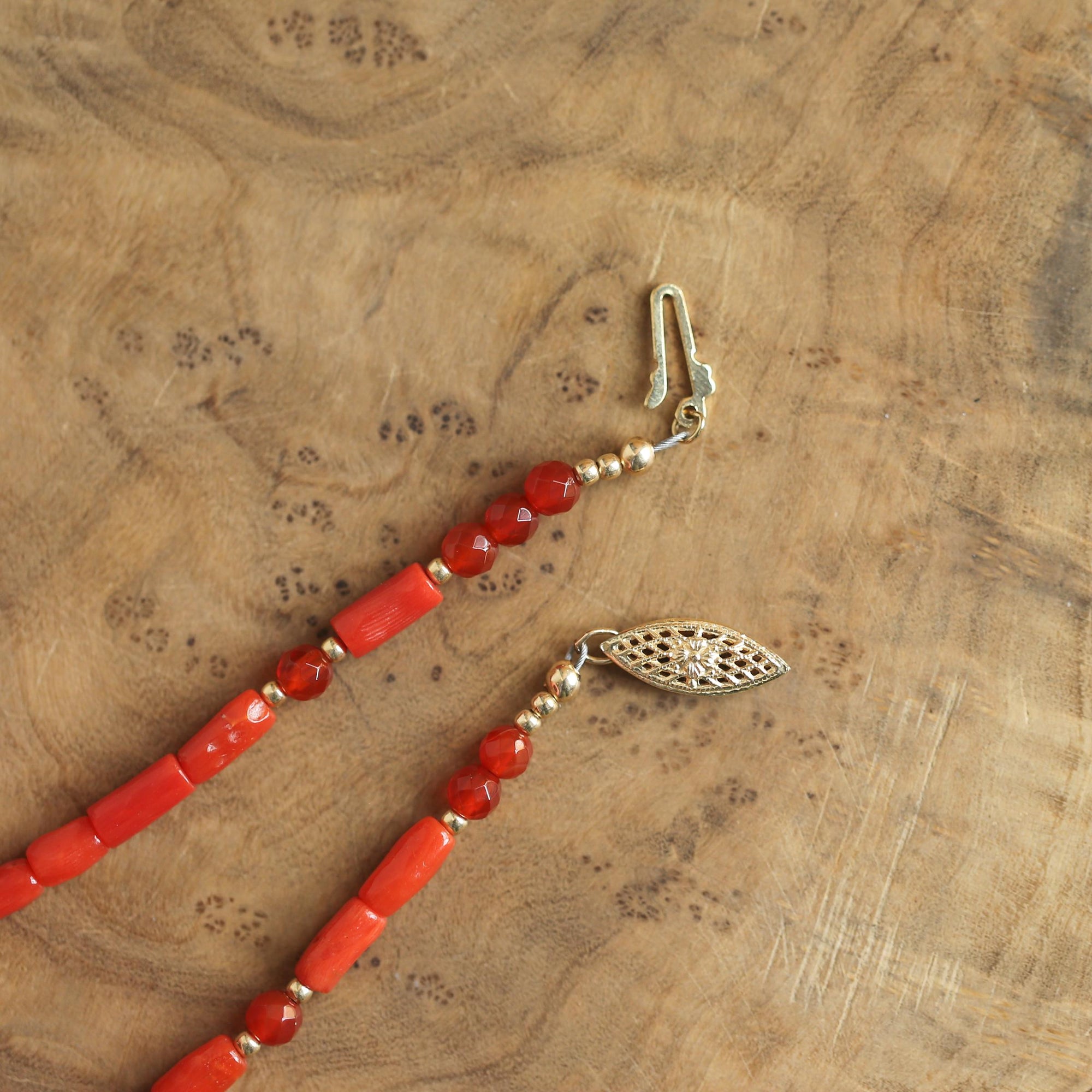 Mediterranean Red Coral Bracelet - Carnelian Beaded Bracelet - 14KGF