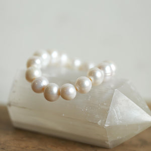 Freshwater Pearl Bracelet - 12mm Natural Freshwater Pearls - High End Pearl Stretch Bracelet